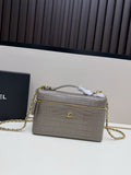 Chanel Gray Croc-Embossed Top-Handle Chain Bag