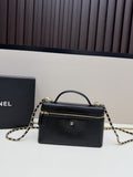 Chanel Lizard-Embossed Mini Vanity Bag with Chain – Black