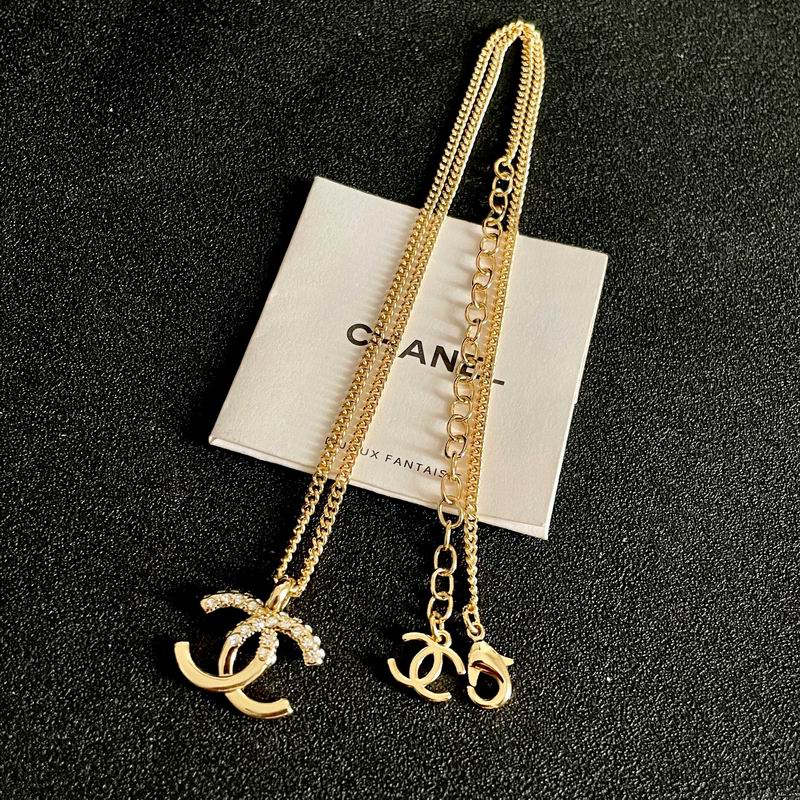 Chanel CC Logo Pendant Necklace - Gold-Tone Crystal Charm
