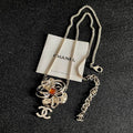 Chanel Camellia Pendant Necklace with Crystal Accents