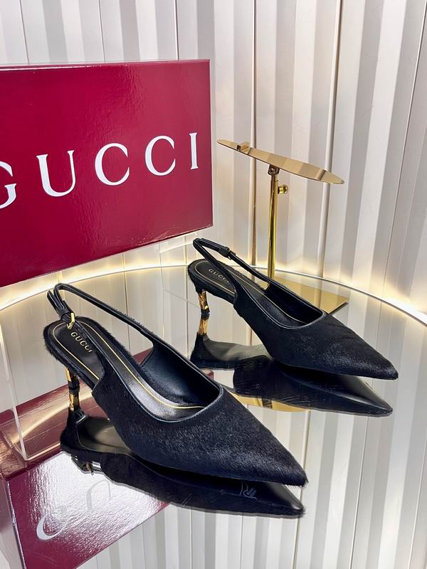 Gucci black GG canvas slingback heels with gold-tone stiletto heel and original Gucci box