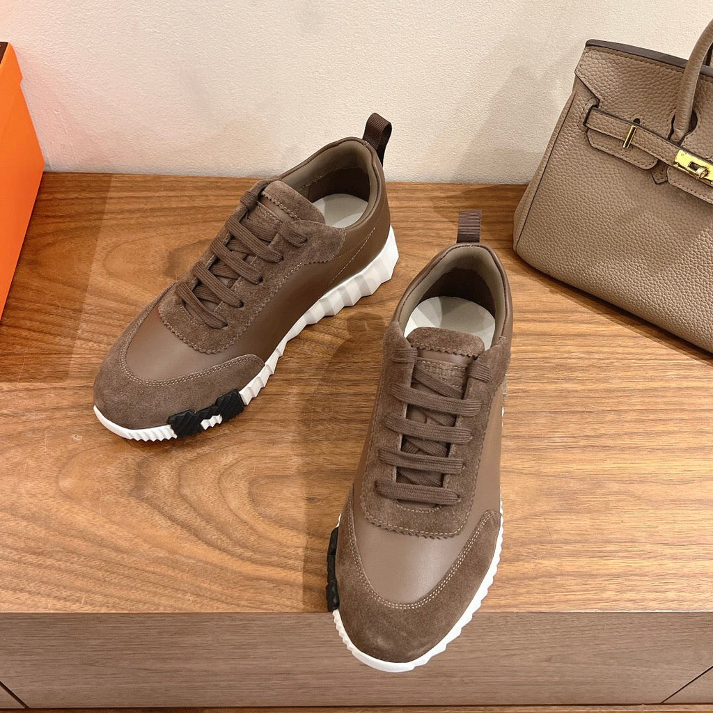 HERMES BOUNCING SNEAKER IN BROWN CALFSKIN MIX SUEDE