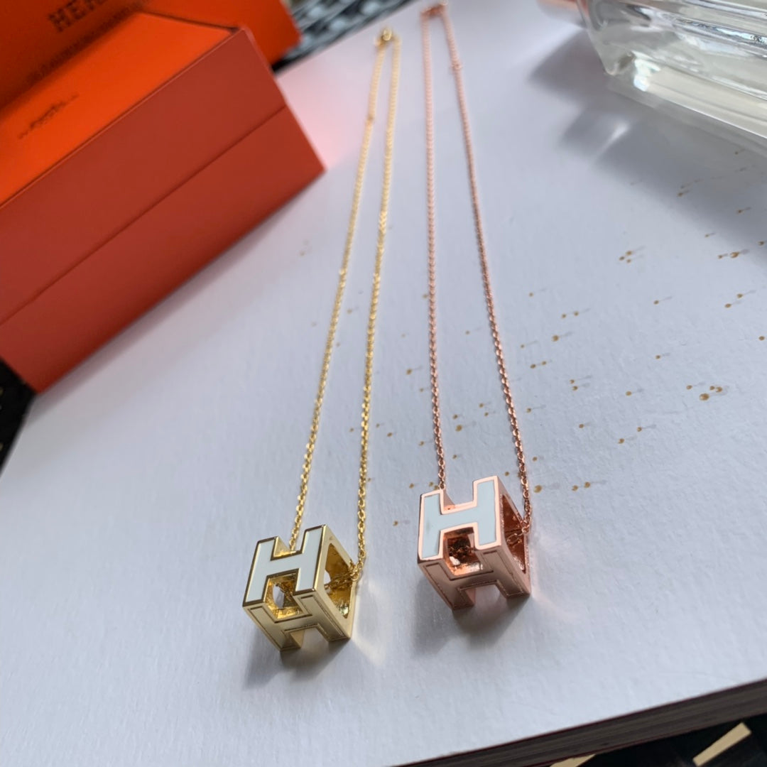 18K Cage D'H White Hermes Necklace