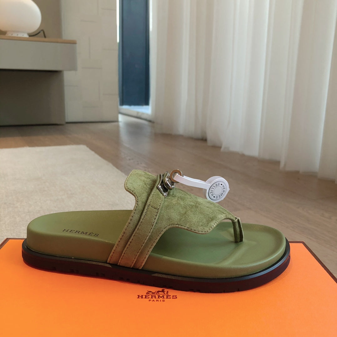 HERMES EMPIRE SANDAL LIGHT ARMY SUEDE